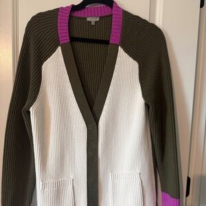 Talbots Colorblock Olive Purple Trim Cardigan Size Medium